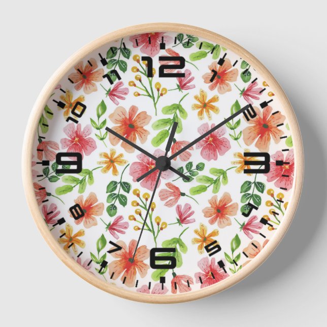 Horloge Motif de fleurs roses à l'aquarelle (Recto)