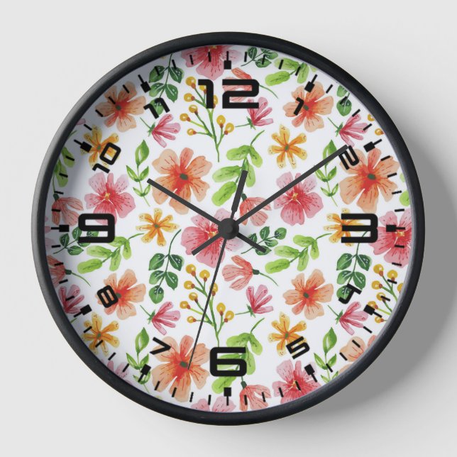 Horloge Motif de fleurs roses à l'aquarelle (Recto)