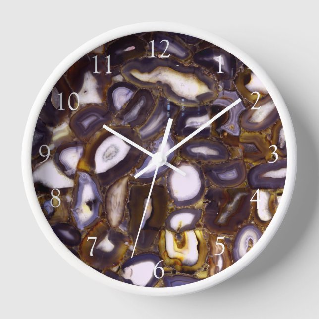 Horloge Motif de géode en pierre d'agate marron violet bla (Recto)