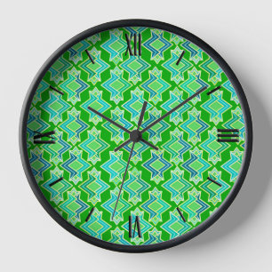 Horloge Motif de papier peint Art Déco, Jade Green