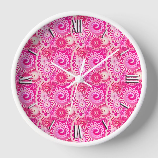 Horloge Motif de remous de fractale, nuances de rose (Recto)