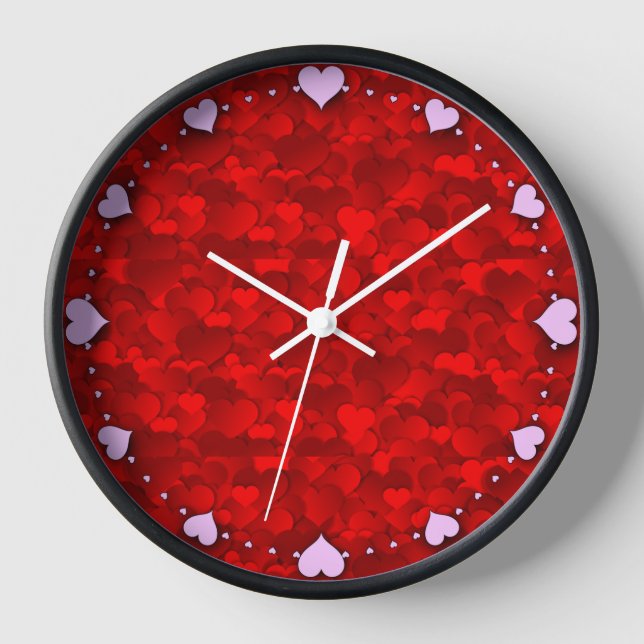Horloge Motif de texture de coeurs d'amour rouge romantiqu (Recto)