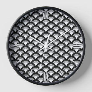Horloge Motif de vague Art Déco - noir et blanc