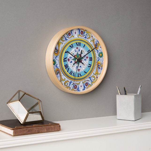 Horloge Motif Deruta complexe Motif Floral Motif Cuisine (Bureau)