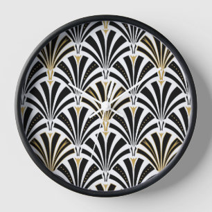 Horloge Motif éventail Art déco - noir et blanc