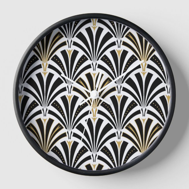 Horloge Motif éventail Art déco - noir et blanc (Recto)