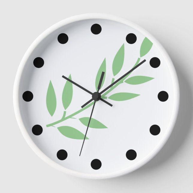 Horloge Motif feuille minimal Sage vert blanc simple cadea (Recto)
