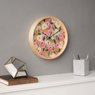 Horloge Motif floral à l'encre gras dessiné à la main - Pr