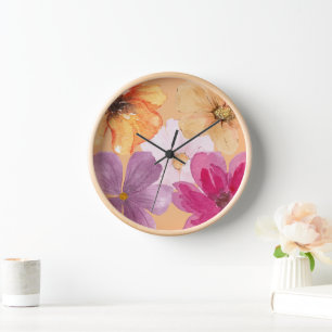 Horloge Motif floral aquarelle vibrant Mural en acrylique