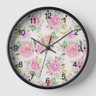Horloge Motif floral de rose romantique élégant