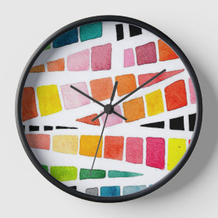 Horloge Motif géométrique aquarelle peint à la main