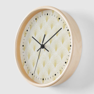 Horloge Motif Géométrique Art Déco En Or & Blanc