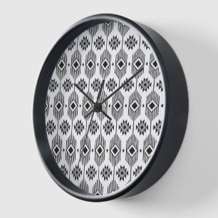Horloge Motif géométrique ikat noir et blanc