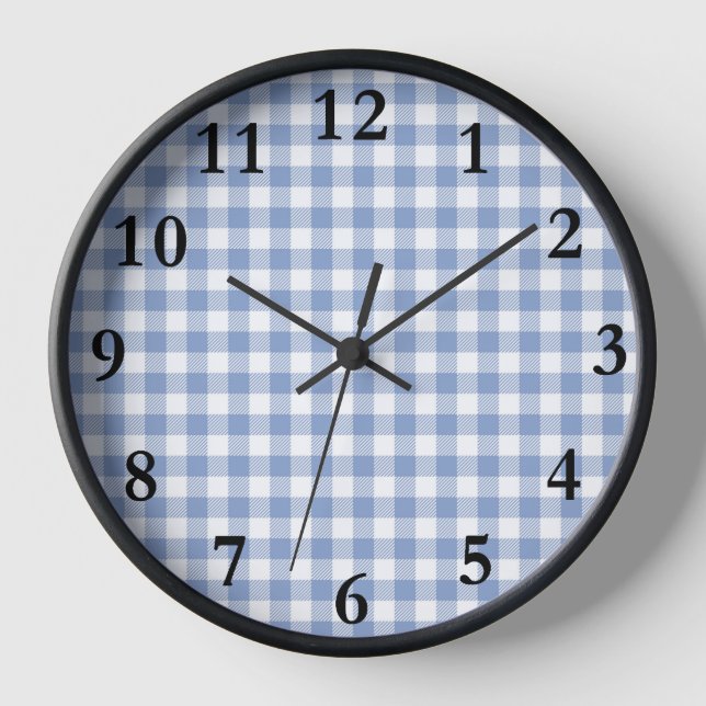 Horloge Motif Gingham Bleu Clair Imprimé Carreaux Classiqu (Recto)