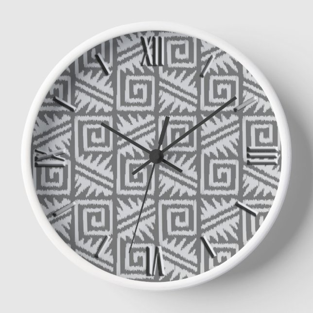 Horloge Motif Ikat Aztec - Nuances de gris / gris (Recto)