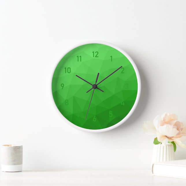 Horloge Motif lumineux à maillage géométrique dégradé vert (Maison)