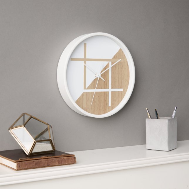 Horloge Motif Moderne En Blocs Sur Faux Bois (Bureau)