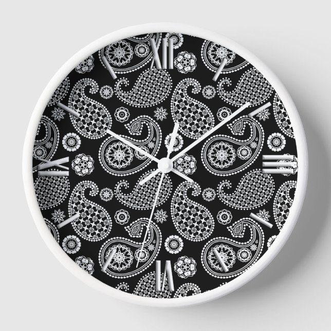 Horloge Motif Paisley, noir et blanc (Recto)