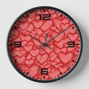 Horloge Motif rouge de texture 3D Hearts