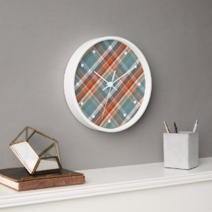 Horloge Motif Turquoise moderne bleu foncé orange blanc pl