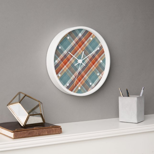 Horloge Motif Turquoise moderne bleu foncé orange blanc pl (Bureau)