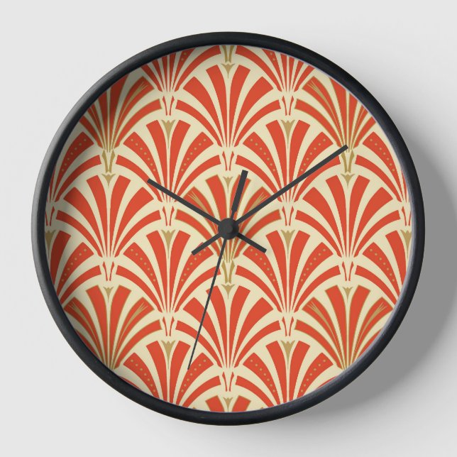 Horloge Motif ventilateur Art déco - mandarin orange (Recto)