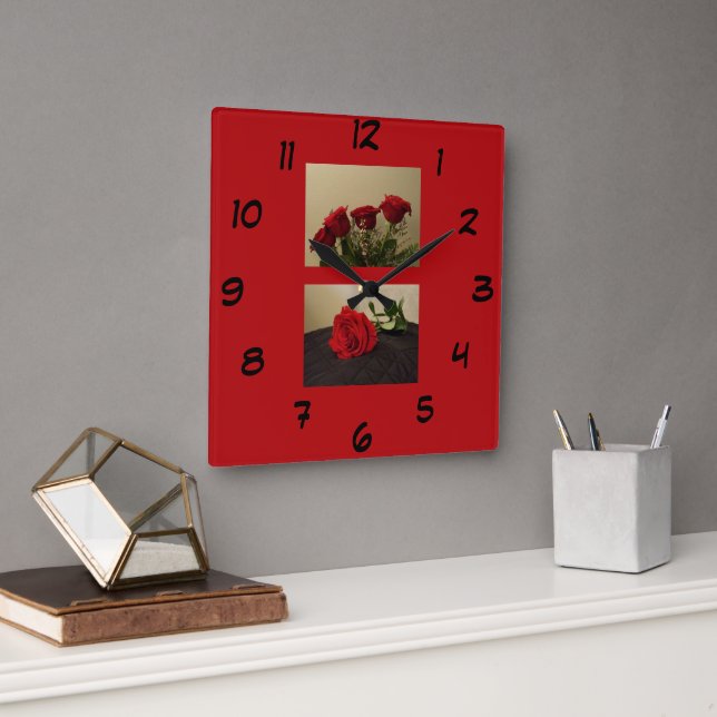 Horloge Mur Acrylique Roses Rouges (Bureau)