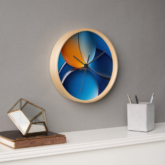 Horloge "Mur d'art moderne en verre bleu et orange Abstrai