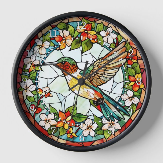 Horloge Mur de style vitrail en forme de colibri  (Recto)
