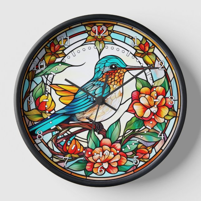 Horloge Mur en style de vitrail représentant un colibri  (Recto)