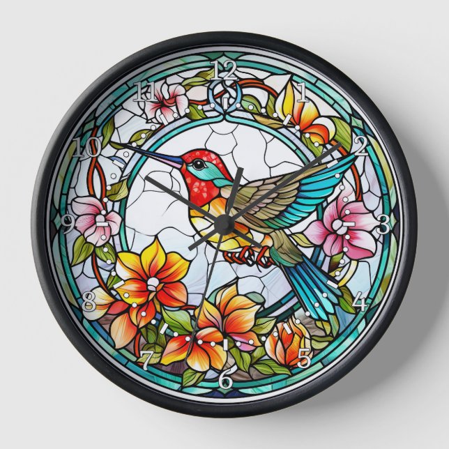 Horloge Mur en style de vitrail représentant un colibri  (Recto)
