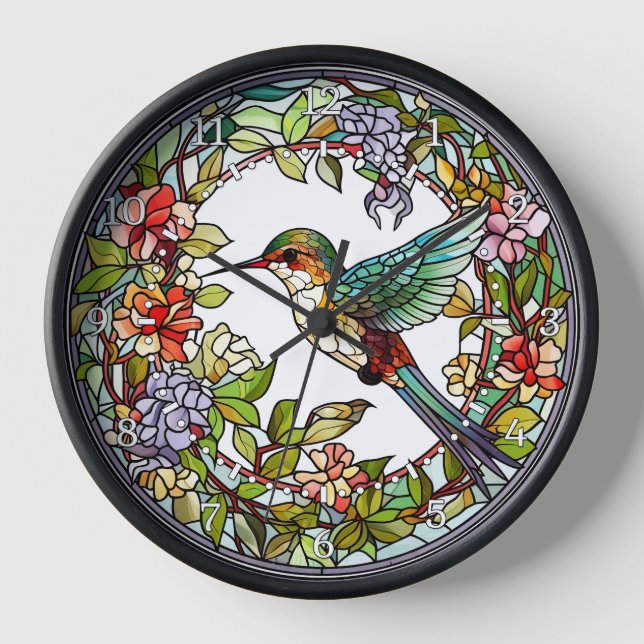 Horloge Mur en style de vitrail représentant un colibri  (Recto)