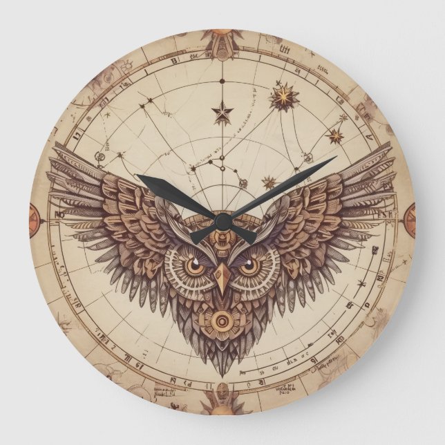 Horloge murale à ailes de hibou Steampunk | Mechan (Recto)