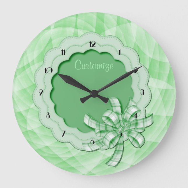 Horloge murale à cadre vert à écharpe personnalisé (Recto)