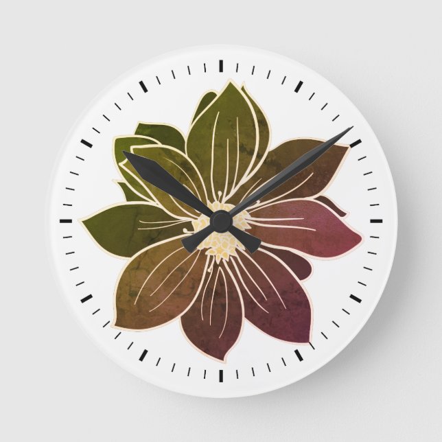 Horloge murale à contour blanc et fleurs aux tons  (Recto)