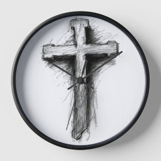 Horloge murale à croix chrétienne graphique en gra