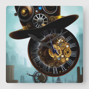 Horloge murale à engrenages de chapeau industriel 