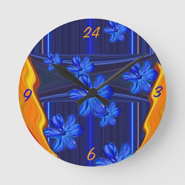 Horloge murale à fleurs bleues néon (Recto)