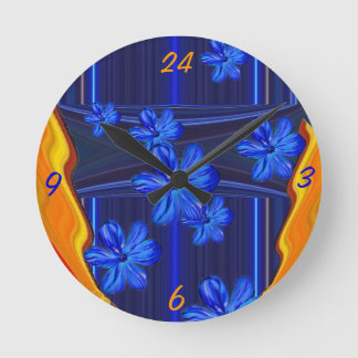 Horloge murale à fleurs bleues néon