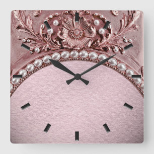 Horloge murale à fleurs roses