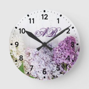 Horloge murale à monogramme lilas   Fleur personna