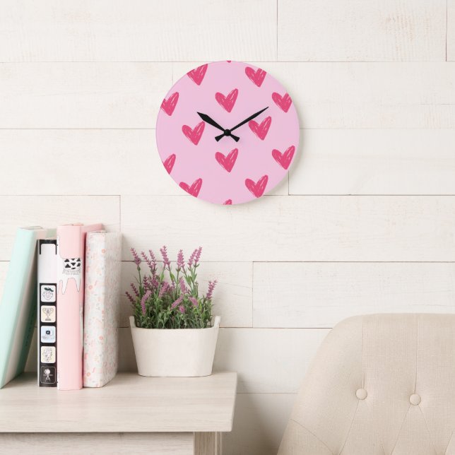Horloge Murale à Motif de Cœurs Dessinés à la Main (Salle de lecture)