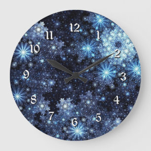 Horloge murale à motif de flocon de neige bleu hiv