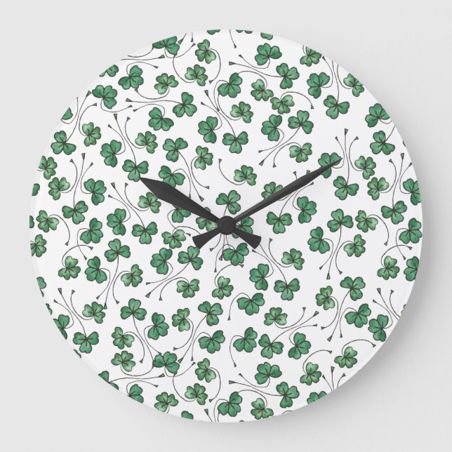 Horloge murale à motif fantaisiste de trèfles vert (Recto)