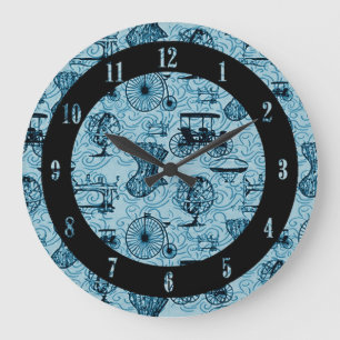 Horloge murale à motif Steampunk bleu