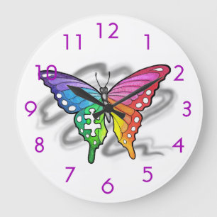 Horloge murale à papillon arc-en-ciel - violet