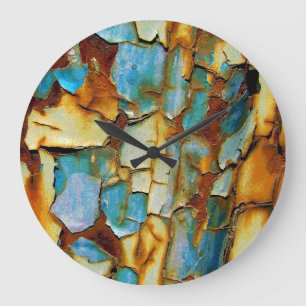 Horloge murale à peinture écaillée bleue rouillée