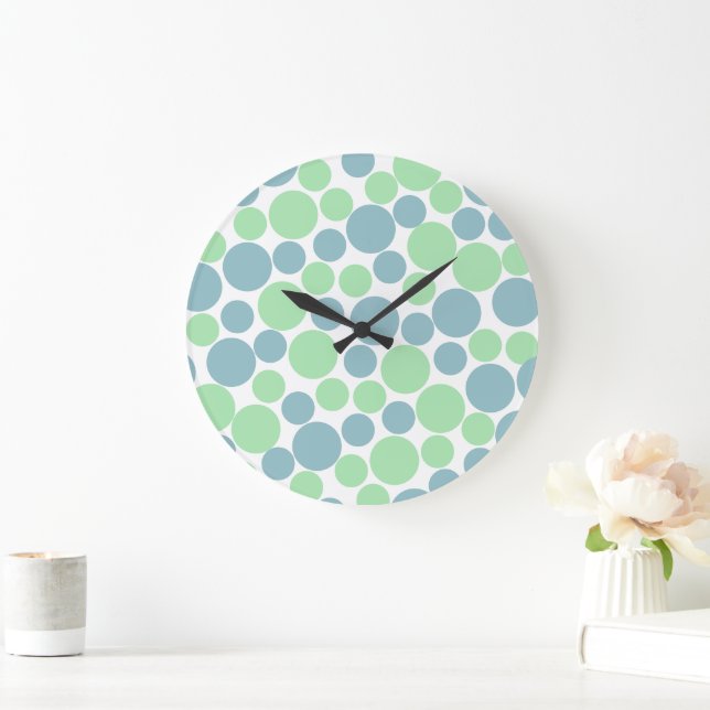 Horloge murale à pois bleu pastel et vert menthe (Maison)