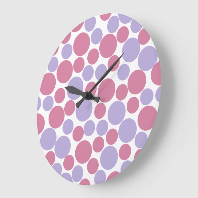 Horloge murale à pois rose mat et lavande (Angle)
