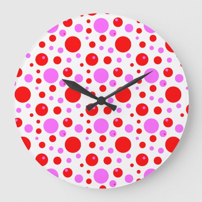 Horloge murale à pois rose rouge (Recto)